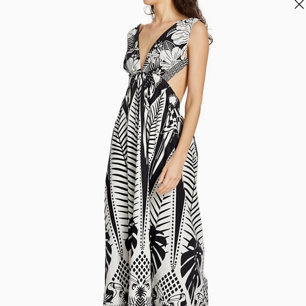 FARM Rio Dress Maxi,Macaw Elegance, Cotton, Black & White Large/X-Large NWT
